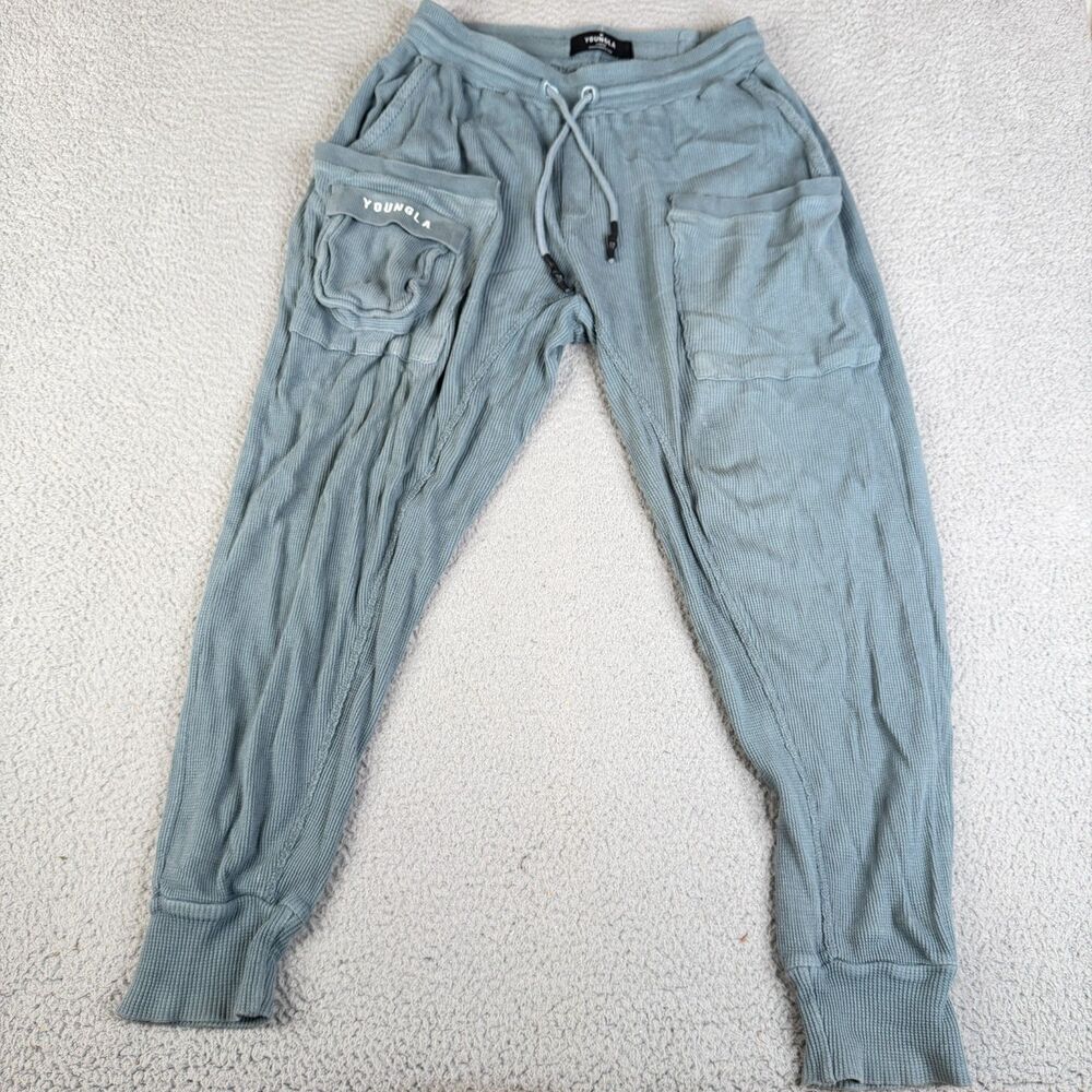 YOUNG LA Thermal Joggers Men XL Cargo Waffle Knit Track Pants Sweatpants 30 X 28